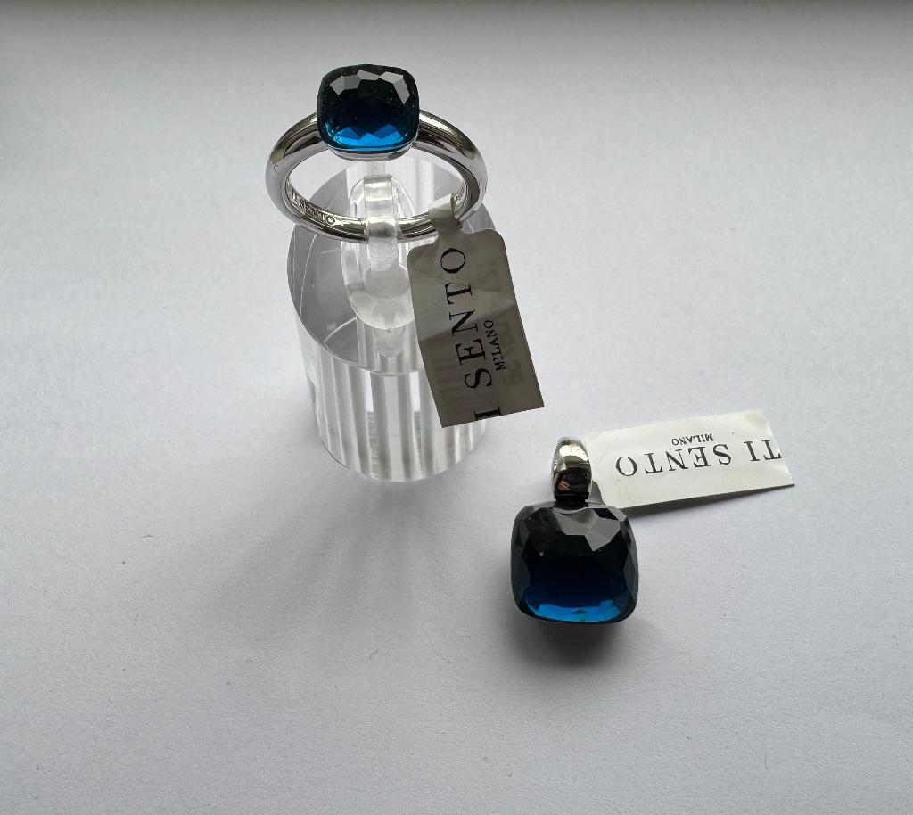 NIEUW: Ti Sento hanger en ring (maat 58) - blauw, Met hanger, Nieuw, Zilver, Verzenden