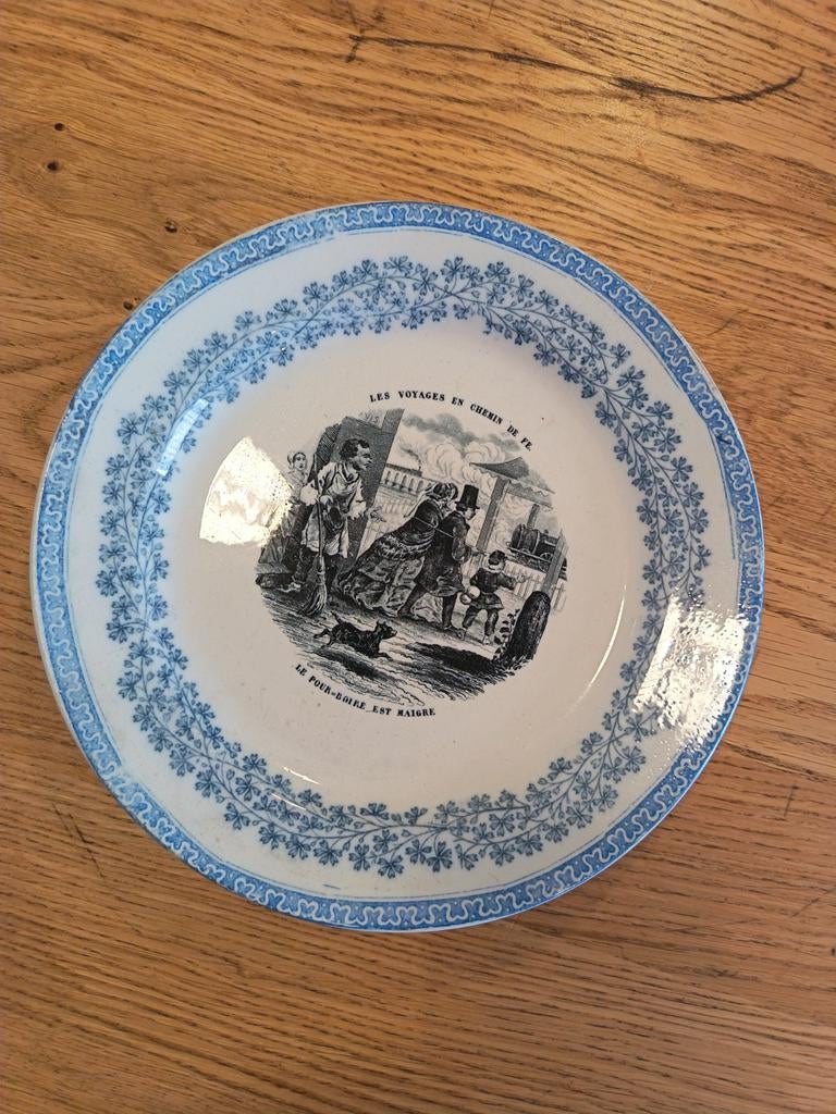 Antiek Frans bord 'Les Voyages en Chemin de Fer', Ophalen of Verzenden