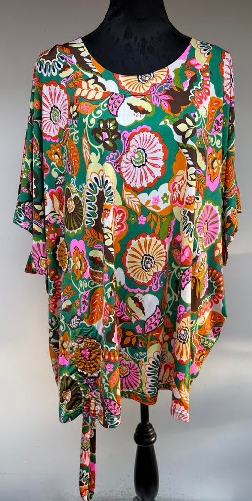 Superleuke groen/oranje tuniek GRAND TAILLE mt 52/54, Kleding | Dames, Grote Maten, Ophalen of Verzenden, Zo goed als nieuw, Groen