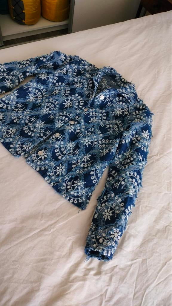 Boho spijkerjasje handgemaakt maat 38/m, Ophalen of Verzenden