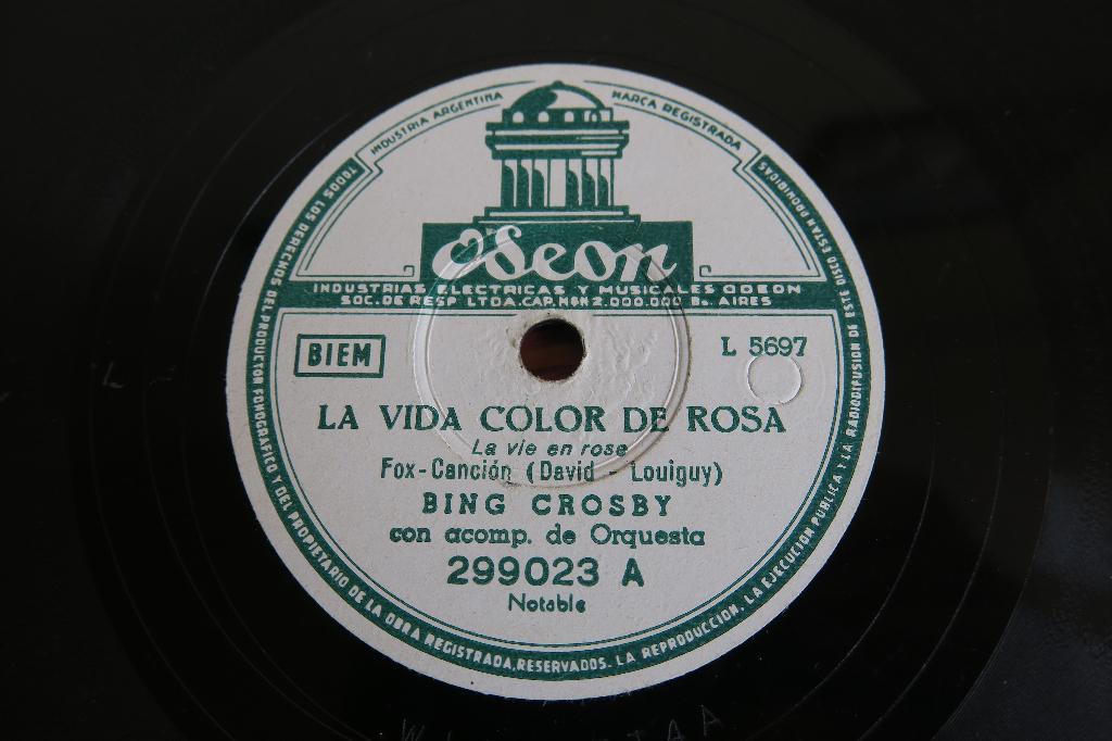 Bing Crosby La Vie en Rose 78 toeren 78rpm Argentinië 1950, Cd's en Dvd's, Vinyl Singles, Gebruikt, 10 inch, Overige typen, Ophalen of Verzenden