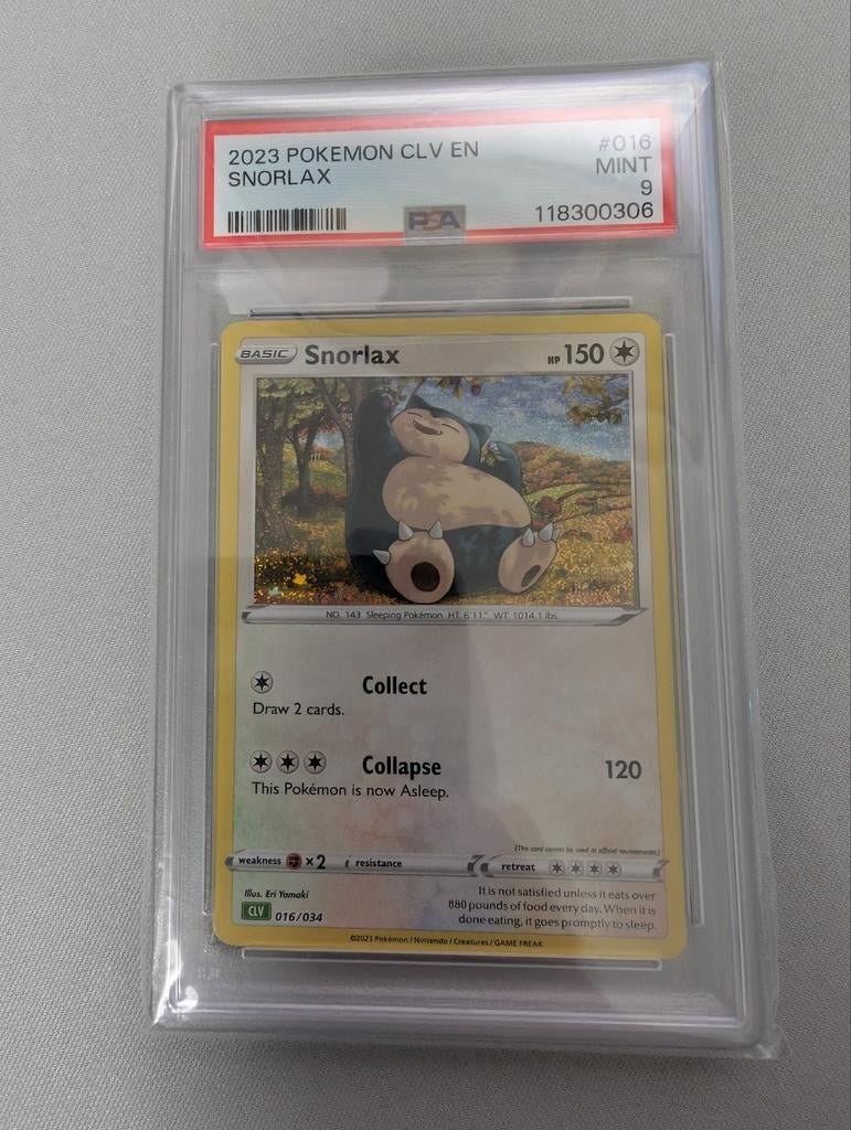 Pokemon Snorlax CLV 016 PSA 9 Graded Kaart, Ophalen of Verzenden, Zo goed als nieuw, Losse kaart