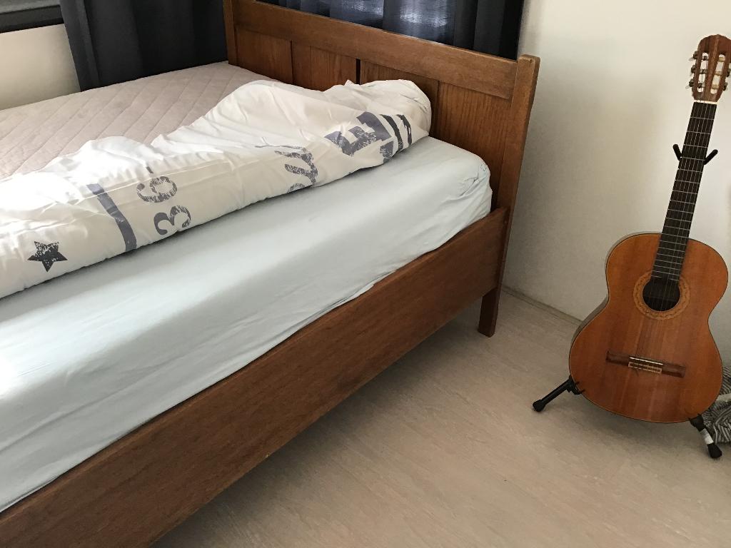 Ouderwets twijfelaar bed, Huis en Inrichting, Slaapkamer | Bedden, Ophalen, Gebruikt, Bruin, Twijfelaar