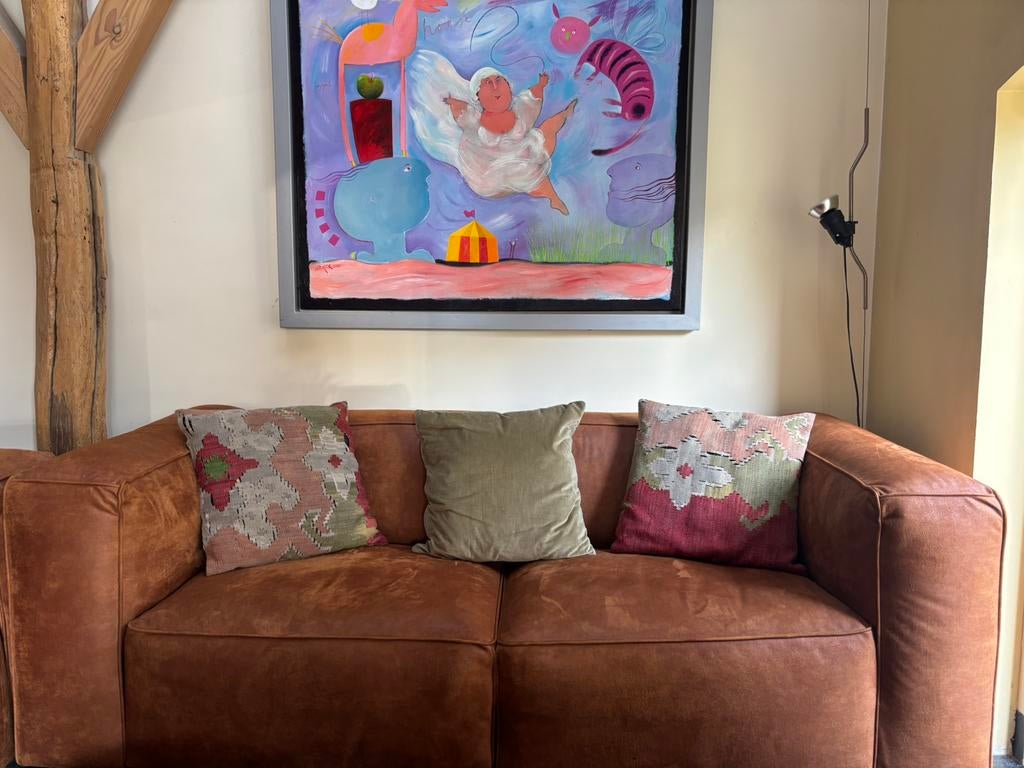 Loungeset Calvin Cognac micro leer  Goossens wonen, Huis en Inrichting, Banken | Bankstellen, Ophalen, Design, Hoekbank, Zo goed als nieuw