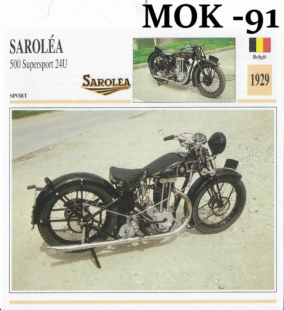 Mok91 motorkaart sarolea 500 supersport 24u ( 1929 ), Ophalen of Verzenden, Zo goed als nieuw, Motoren