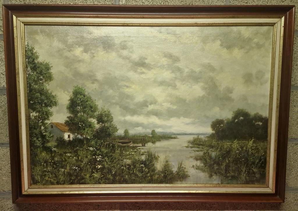 Schilderij  Hollands rivierlandschap, Ophalen