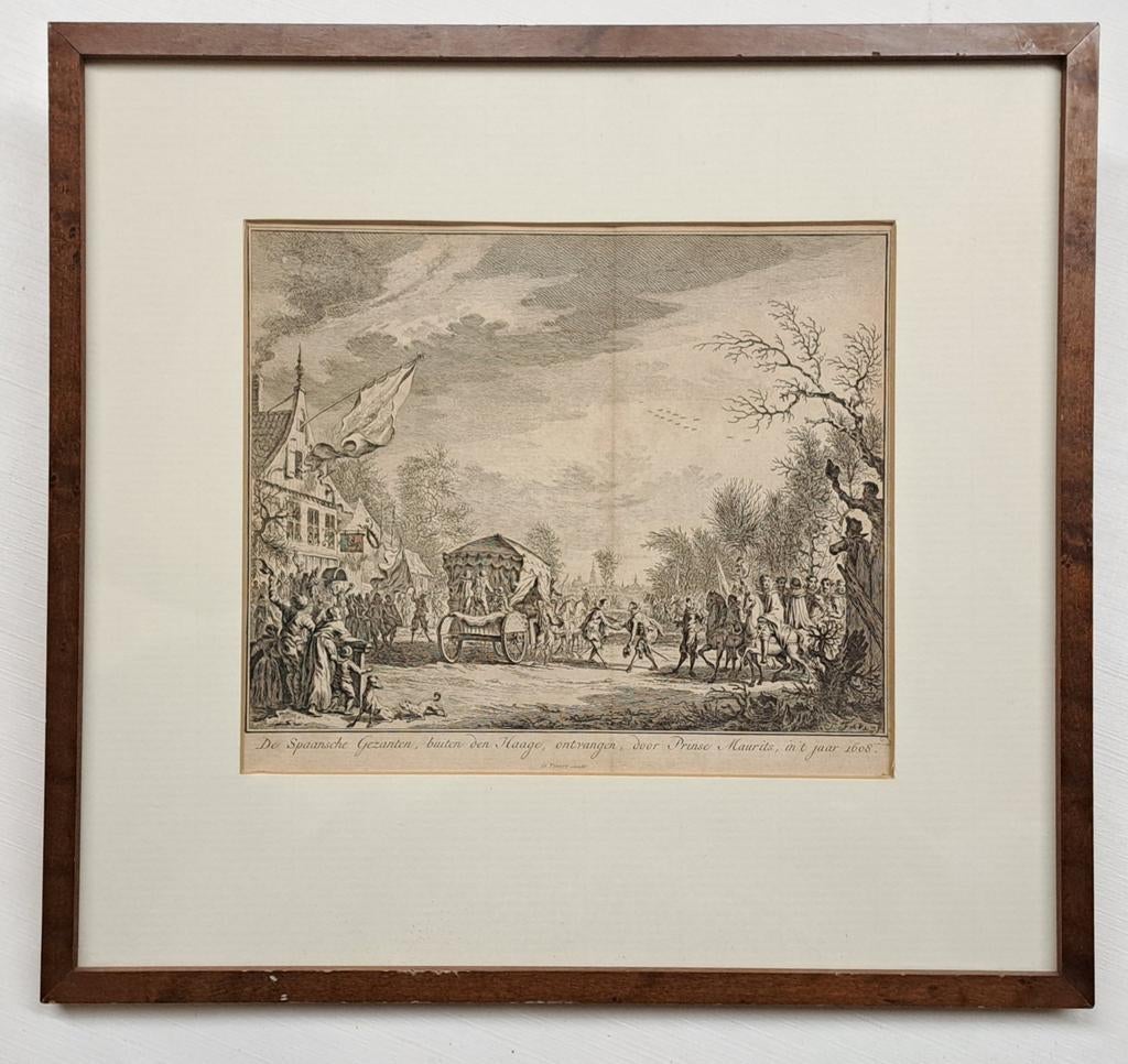 Oude prent: Spaanse gezanten ontvangen door Prins Maurits, Ophalen of Verzenden