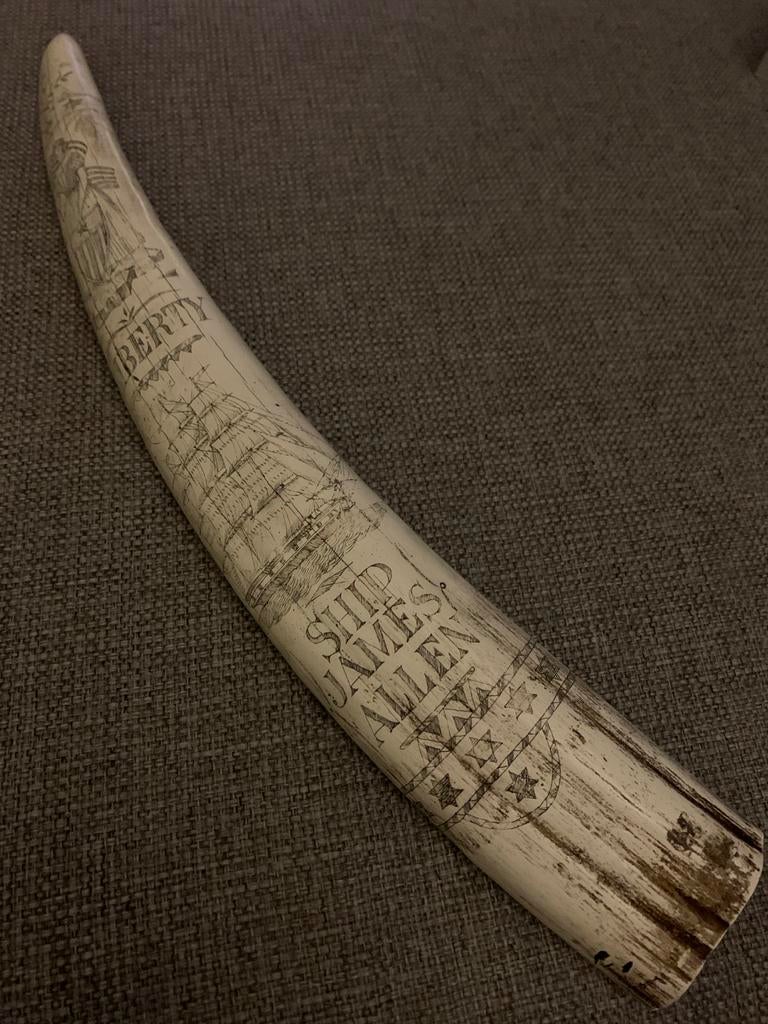 Scrimshaw Walrus Ivoor - Schip James Allen (replica), Ophalen of Verzenden