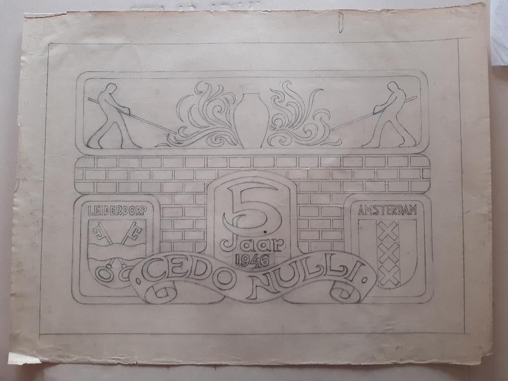 Origineel ontwerp (?) Leiderdorp Amsterdam Cedo Nulli, Gebruikt, Rechthoekig Liggend, Ophalen of Verzenden, A1 t/m A3