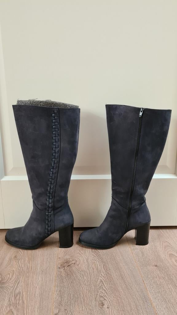 Dames suede laarzen met brede kuit, Hoge laarzen, Jilsen, Blauw, Ophalen of Verzenden