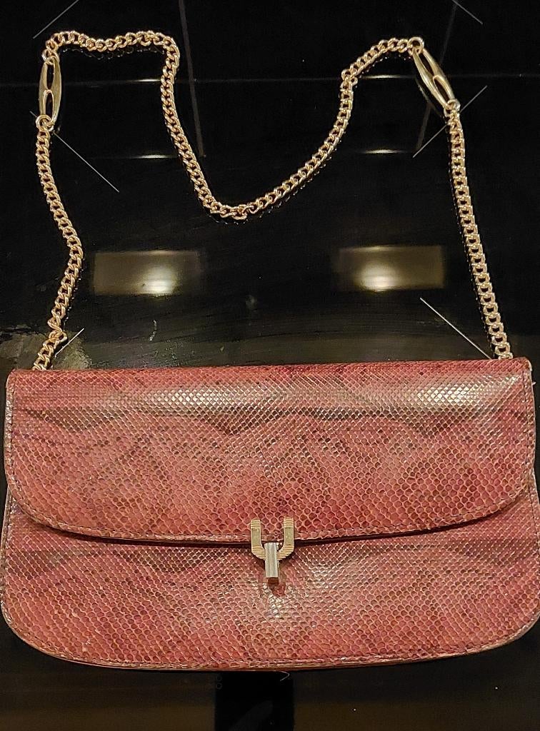 Tas / Clutch van Slangenleer, Ophalen of Verzenden, Zo goed als nieuw, Bruin, Avondtasje
