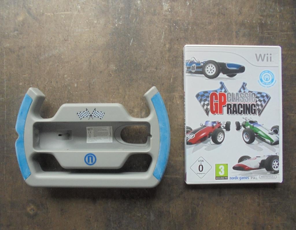 GP Classic Racing + Nordic Racing Wheel voor Wii (ziefoto's), Spelcomputers en Games, Games | Nintendo Wii, Gebruikt, 1 speler