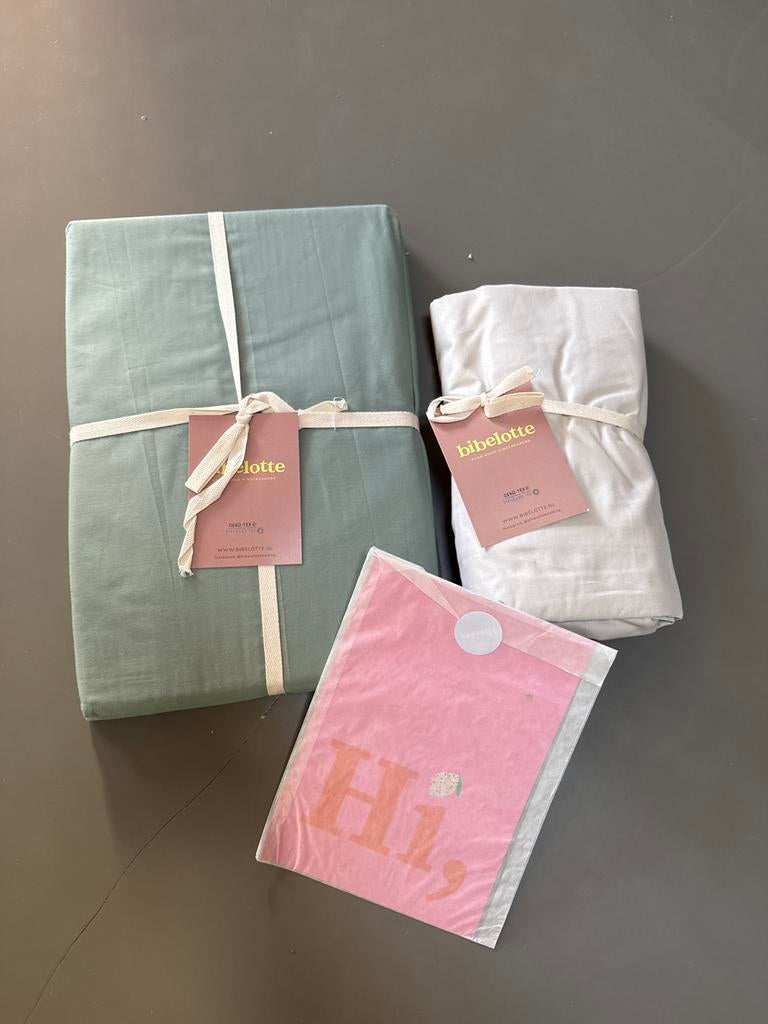 Bibelotte Bedding: Zeegroen Dekbedovertrek & Biscuit Hoeslak, Jongetje of Meisje, Dekbedovertrek, Nieuw, Ophalen of Verzenden