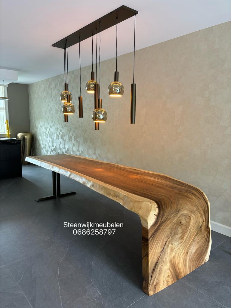 Boomstamtafel Waterval Suar organisch Alle Maten Op Voorraad, Huis en Inrichting, Tafels | Eettafels, Ophalen of Verzenden, Nieuw