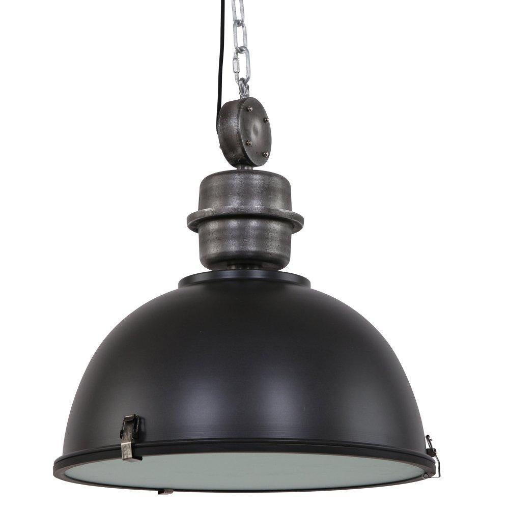 Hanglamp industrieel zwart met nikkel montage, Huis en Inrichting, Lampen | Hanglampen, 50 tot 75 cm, Ophalen of Verzenden, Zo goed als nieuw