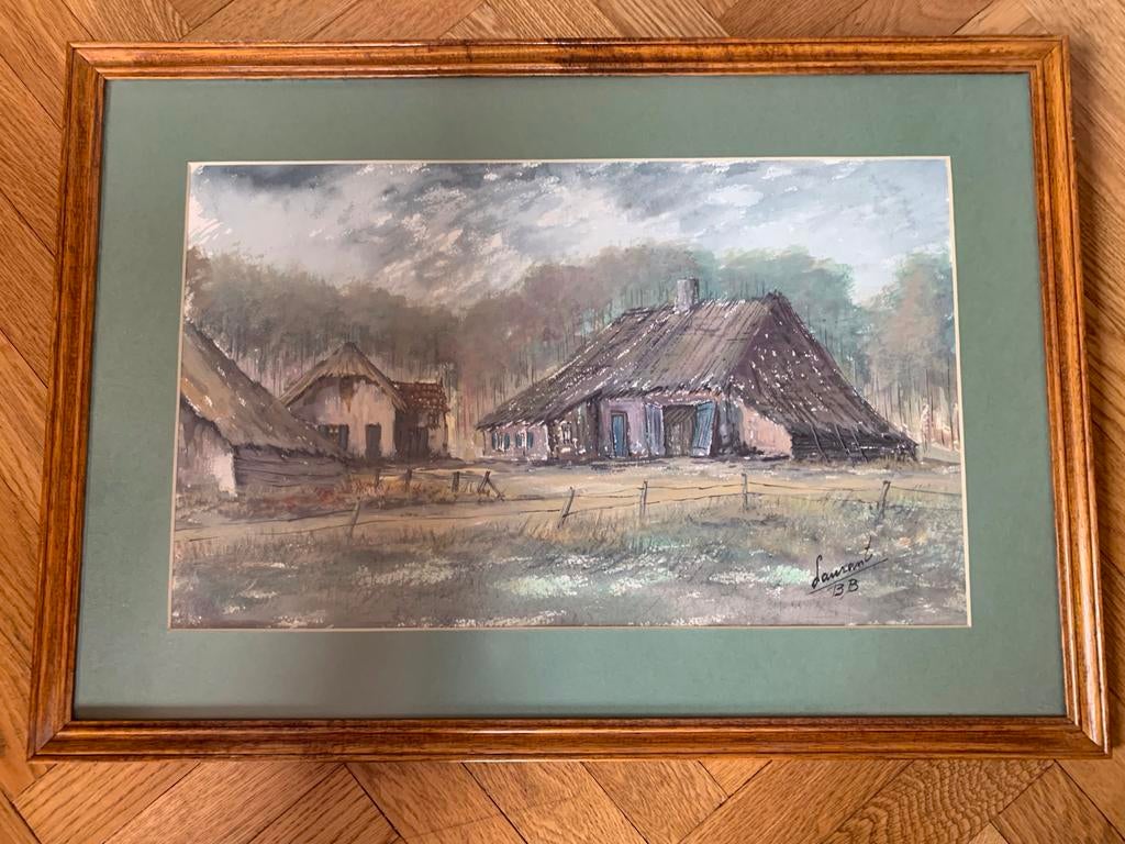 Aquarel Laurant Broeders - De Peel - Ingelijst 41bij 59, Ophalen of Verzenden