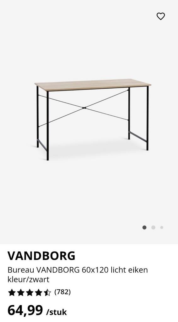 Jysk Bureau VANDBORG 60x120 - Licht eiken/zwart, Ophalen, Zo goed als nieuw