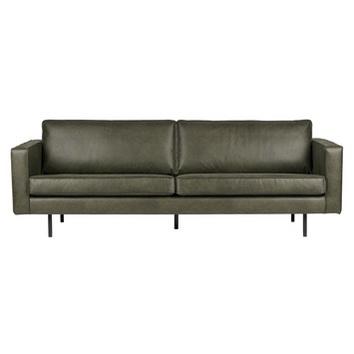 WOOOD Bank Indy 3 zits leatherlook warmgroen met hocker, Ophalen, Driepersoons, 75 tot 100 cm, Zo goed als nieuw