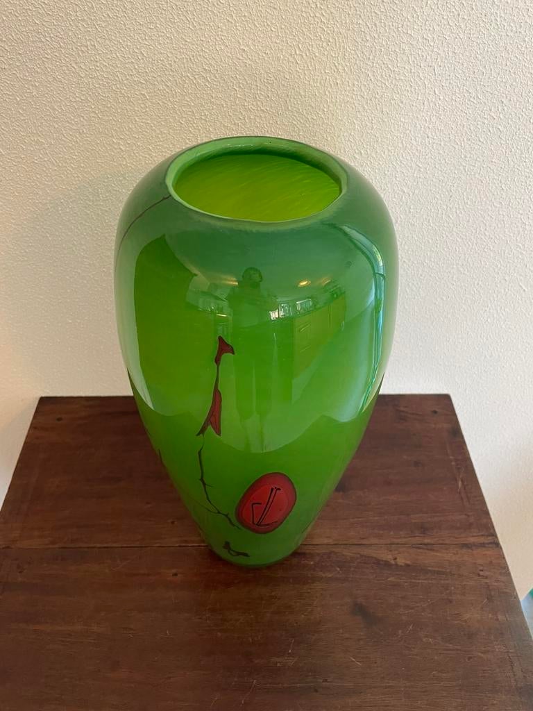 Groen glas geblazen vaas, Overige kleuren, Ophalen of Verzenden, Minder dan 50 cm, Glas