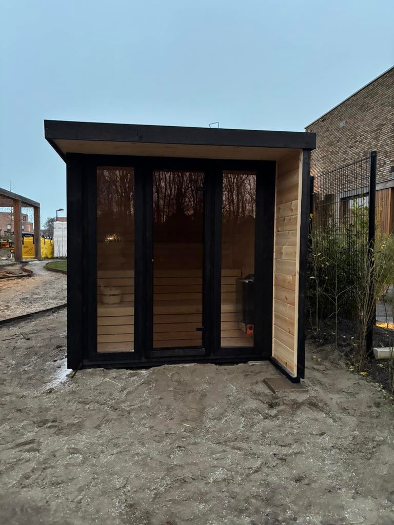 Thermowood of Grenen Buitensauna met luifel. Sauna, Ophalen of Verzenden, Nieuw