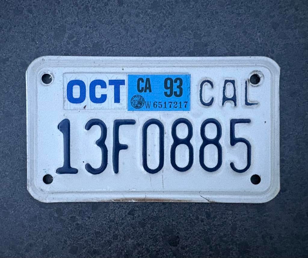 Nummerbord california USA 1993 motor, Verzamelen, Automerken, Motoren en Formule 1, Ophalen of Verzenden, Gebruikt, Auto's