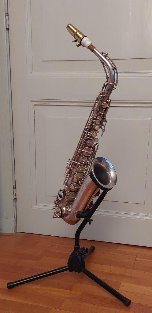 Verzilverde vintage SML Altsaxofoon uit 1939, Muziek en Instrumenten, Blaasinstrumenten | Saxofoons, Ophalen, Gebruikt, Alt, Met koffer