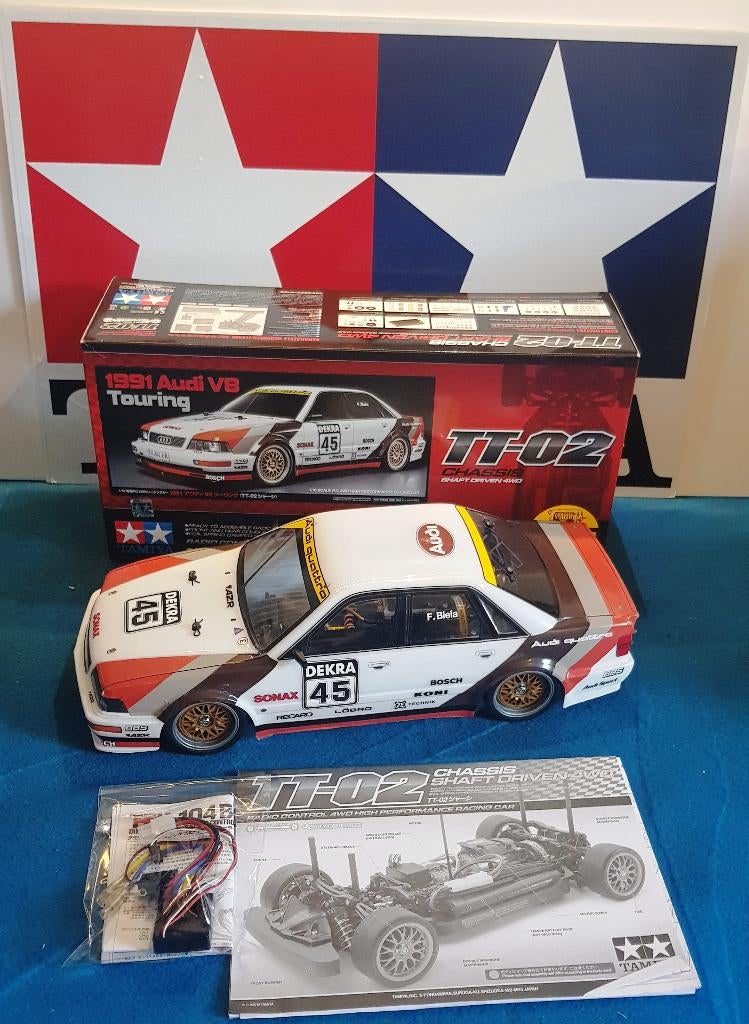 Tamiya Audi V8 4WD toerwagen 1:10 TT-02 kit # 58682 nieuw, Elektro, Verzenden, Nieuw, Schaal 1:10