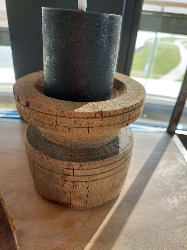 Stoere Houten Poer - Landelijk & Industrieel (14 cm), Huis en Inrichting, Gebruikt, Bruin, Ophalen of Verzenden, Hout