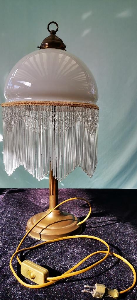 vintage luxe Salon Tafellamp lamp glazen kraaltje melkglas, Ophalen of Verzenden, Zo goed als nieuw, Glas, Minder dan 50 cm