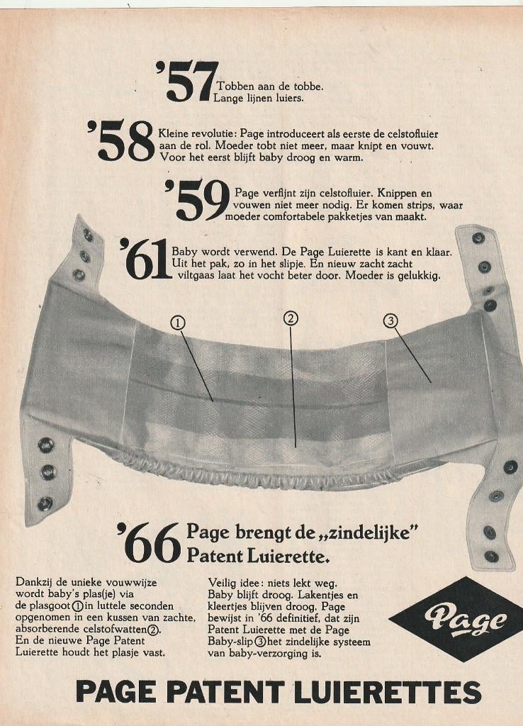 Retro reclame 1966 Page Patent luierettes baby luiers, Verzamelen, Retro, Verzenden, Overige typen