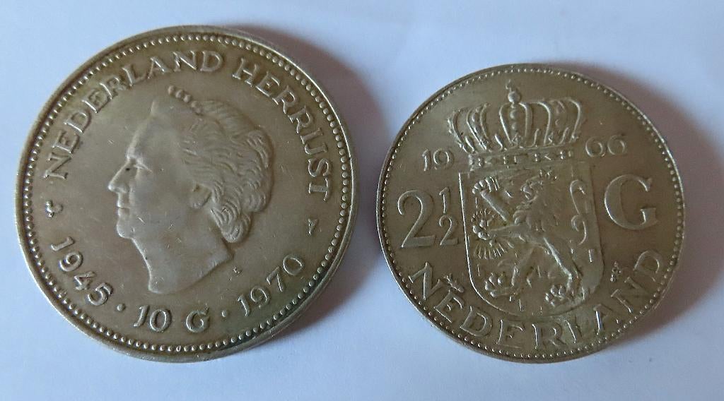 Uit inboedel: Zilveren tien gulden (groot en rijksdaalder, Verzenden, Koningin Juliana, 10 gulden, Zilver