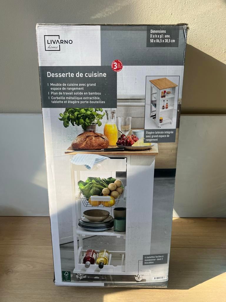 (NIEUW) Livarno Keukentrolley met bamboe werkblad en wielen, Ophalen, Nieuw