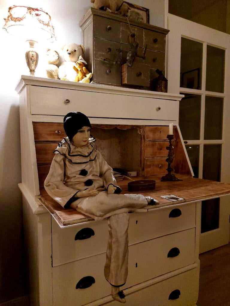 Antieke Franse pierrot sofa doll, Ophalen of Verzenden