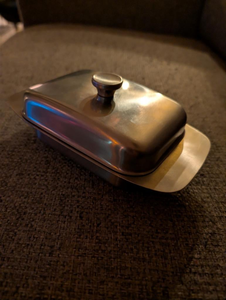 Allessi roestvrijstalen botervloot met deksel vintage, Antiek en Kunst, Curiosa en Brocante, Ophalen of Verzenden