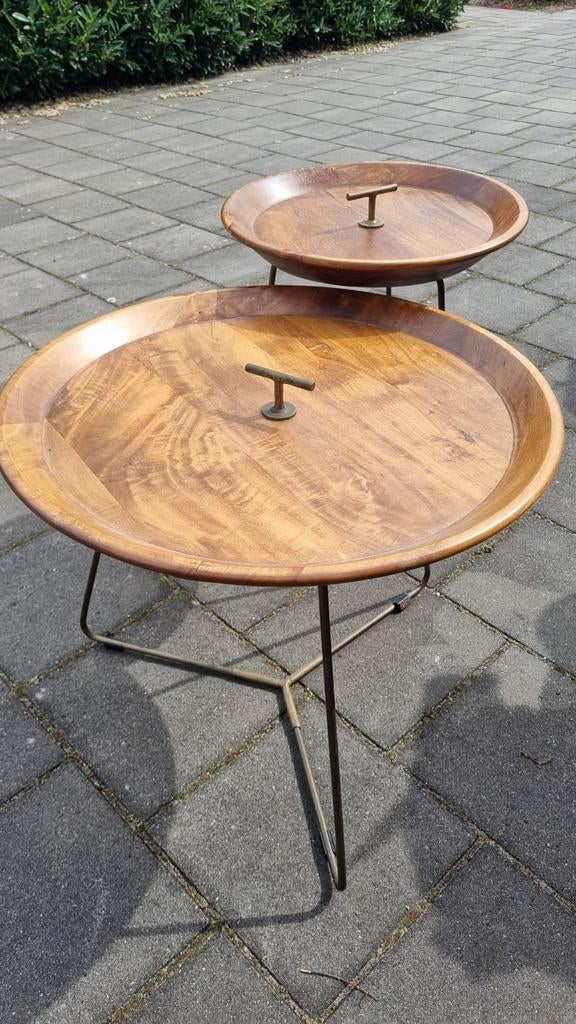 Te koop: Set van 2 mango houten salontafels, Huis en Inrichting, Tafels | Salontafels, Ophalen, 50 tot 100 cm, 50 tot 75 cm, Rond