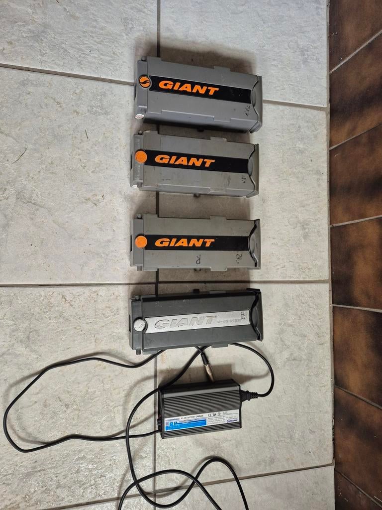 4 Giant fietsaccu's met oplader, Ophalen of Verzenden