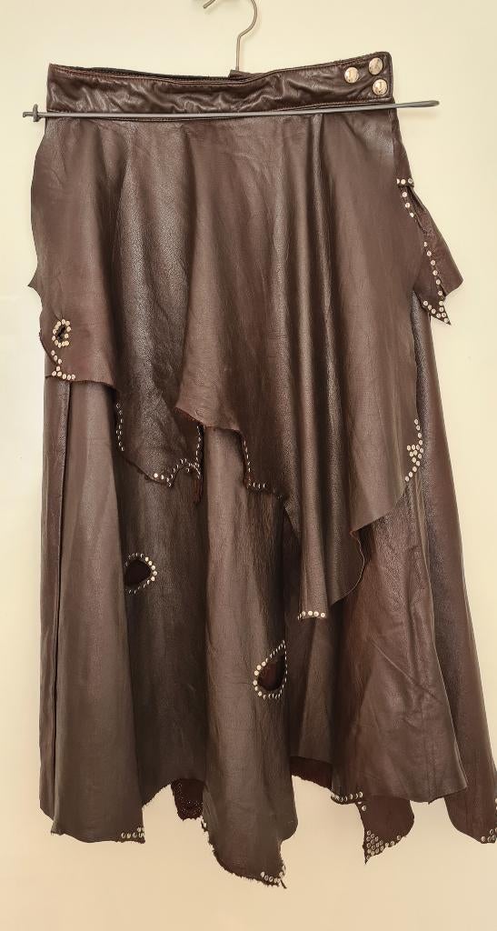 leren rok, Maat 38/40 (M), Bruin, Ophalen of Verzenden, Onder de knie