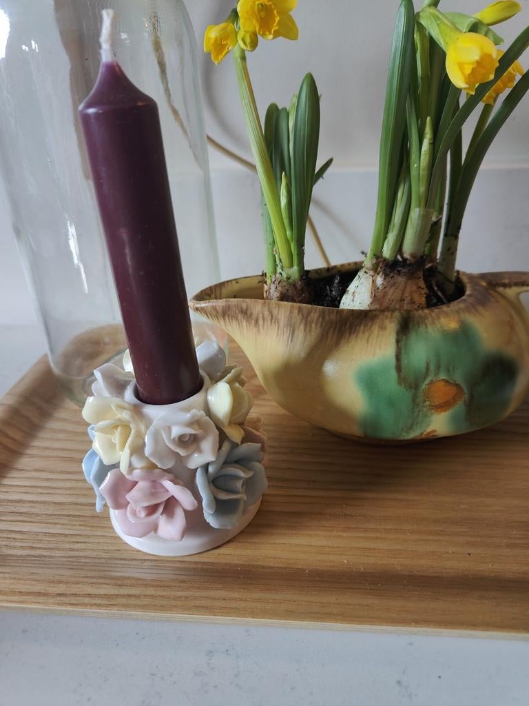 Kandelaar met pastelkleurige roosjes, Ophalen of Verzenden