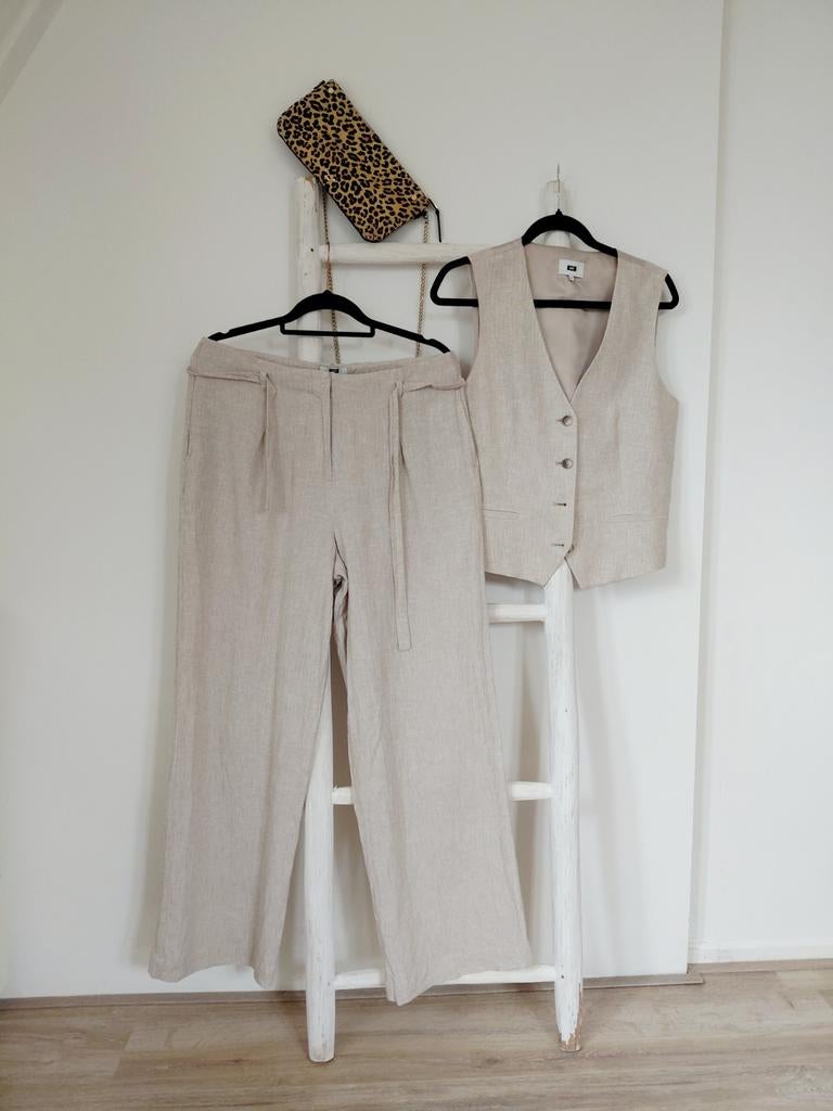 WE beige Linnen️❤️ broek & singlet L NW140,-, Verzenden, Zo goed als nieuw, Beige