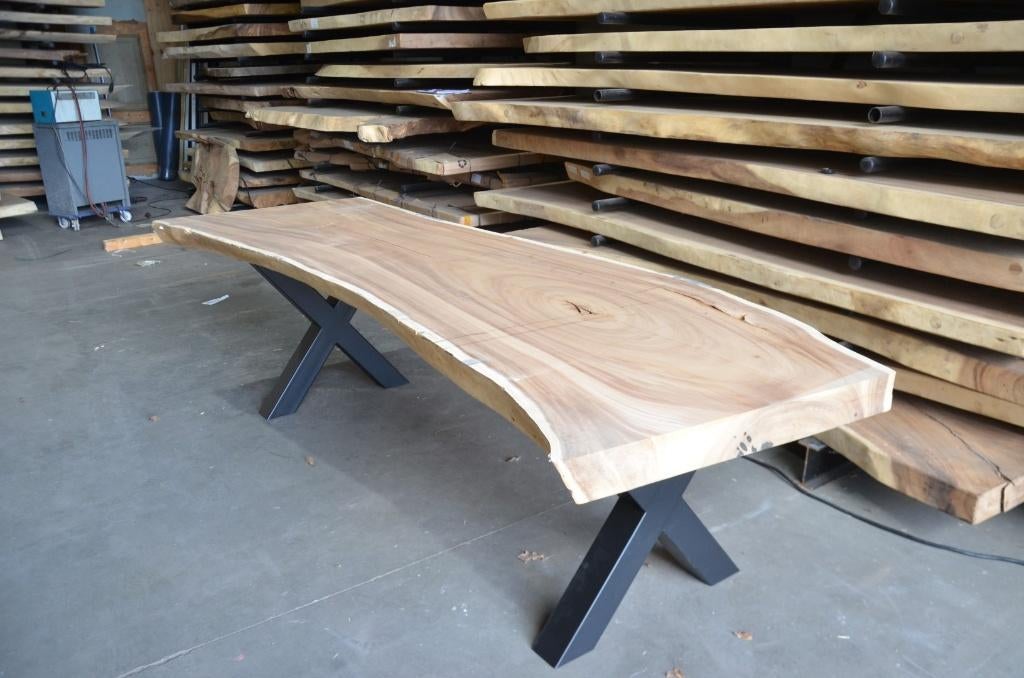 Suar boomstamtafel 280 cm-  BT191 – 2,8 m boomstamtafel, Verzenden, 200 cm of meer, Metaal, Rechthoekig