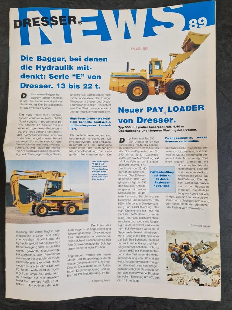 Dresser News '89: Nieuwe Pay Loader en Graafmachines, Ophalen of Verzenden, Gelezen, Dresser Europe S.A., Folder