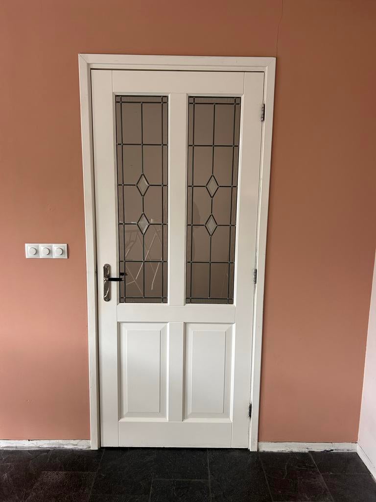 Witte stompe binnendeur met glas, Ophalen, Gebruikt, 80 tot 100 cm, Binnendeur