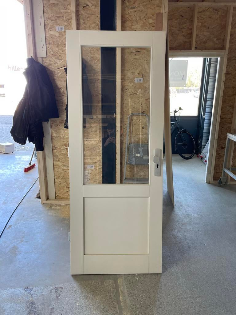 Binnendeur met glas, wit, inclusief beslag, Ophalen, Gebruikt, 80 tot 100 cm, Binnendeur