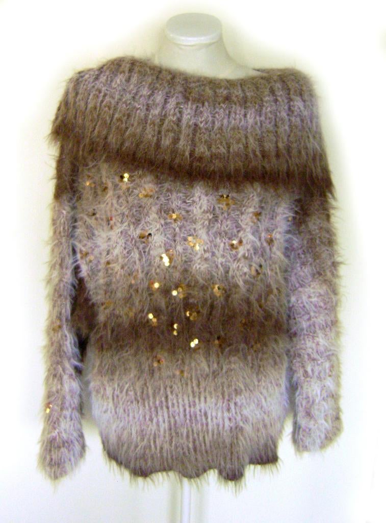 pluizig nep bont trui jurk pailetten kraag winter warm boho, Kleding | Dames, Truien en Vesten, Verzenden, Nieuw, Maat 42/44 (L)