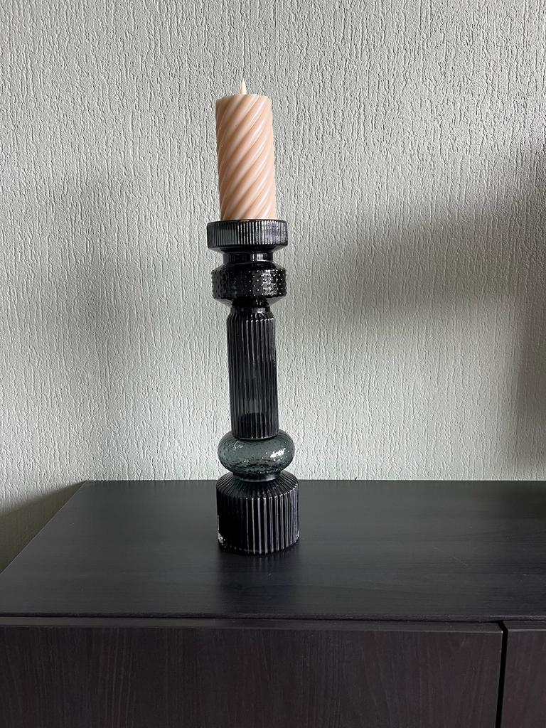 PTMD zwarte glazen kandelaar, Overige materialen, 25 tot 50 cm, Zwart, Nieuw