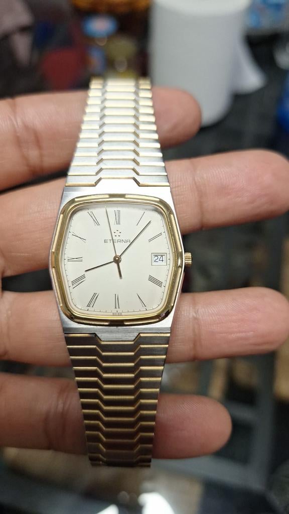 Eterna Swiss Made vintage horloge goud/stalen band, Ophalen of Verzenden, Goud, Overige merken, 1960 of later