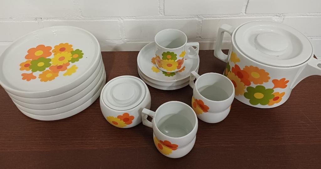 Arzberg retro servies met bloemen - 12 delig, Ophalen of Verzenden
