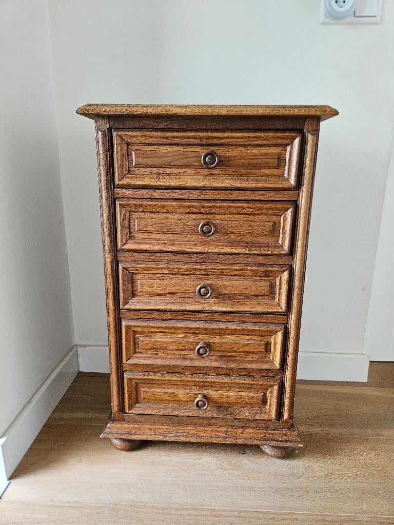 Massief houten ladekastje, Ophalen, Minder dan 50 cm, Gebruikt, 5 laden of meer