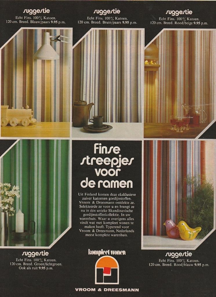 Retro reclame 1974 V&D Vroom Dreesman Finse gordijnen, Verzenden, Overige typen