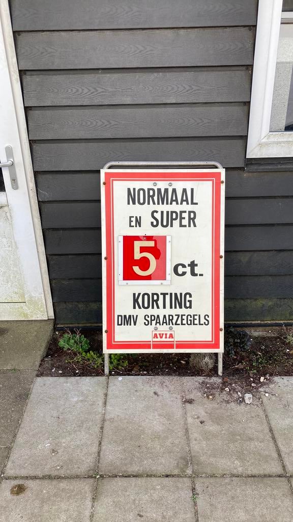 Avia benzine reclamebord normaal en super, Verzamelen, Ophalen, Gebruikt, Reclamebord